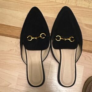 Elegant Black Mules with Gold Accent